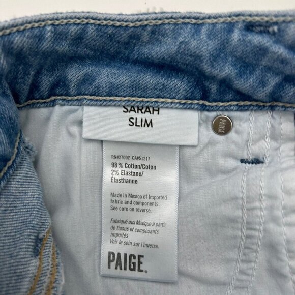 Paige Sarah Slim Jeans Womens Size 27 High Rise Ankle Light Wash Destructed - Picture 4 of 12